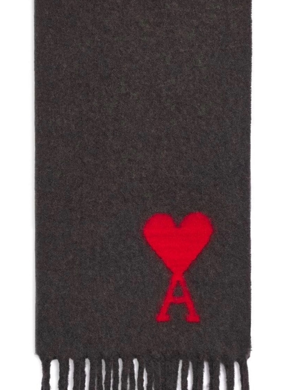 AMI Paris Oversized Ami de Coeur Scarf Charcoal Grey Red Logo Alpaca Blend 235cm